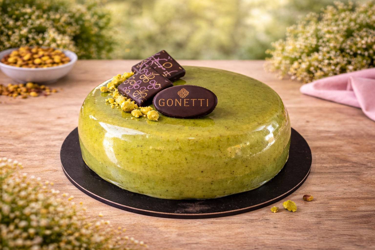 Torta semifreddo personalizzata di Gonetti Gelato & Torte, senza glutine e lattosio, decorata con frutta e cioccolato